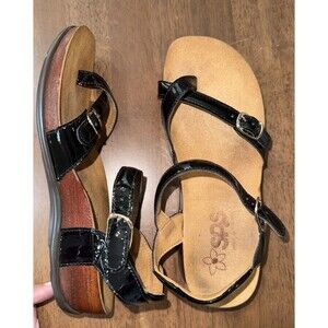 SAS Pampa Black Patent Leather Comfort Walking Sandals 6.5 Made In USA Buckle